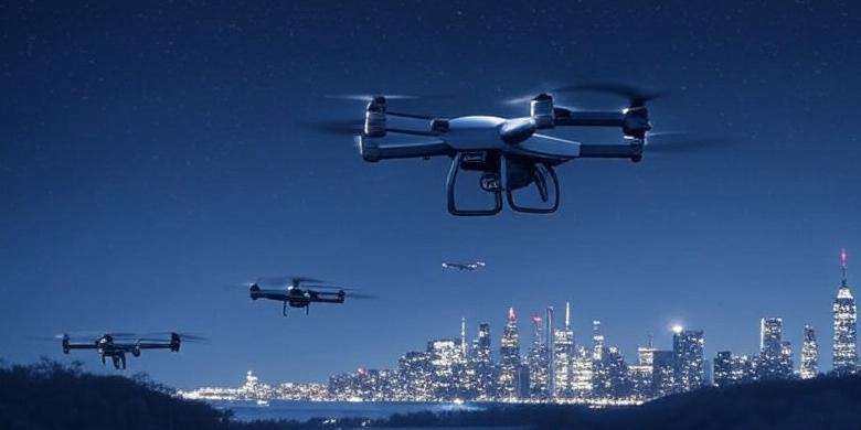 Drones over a city